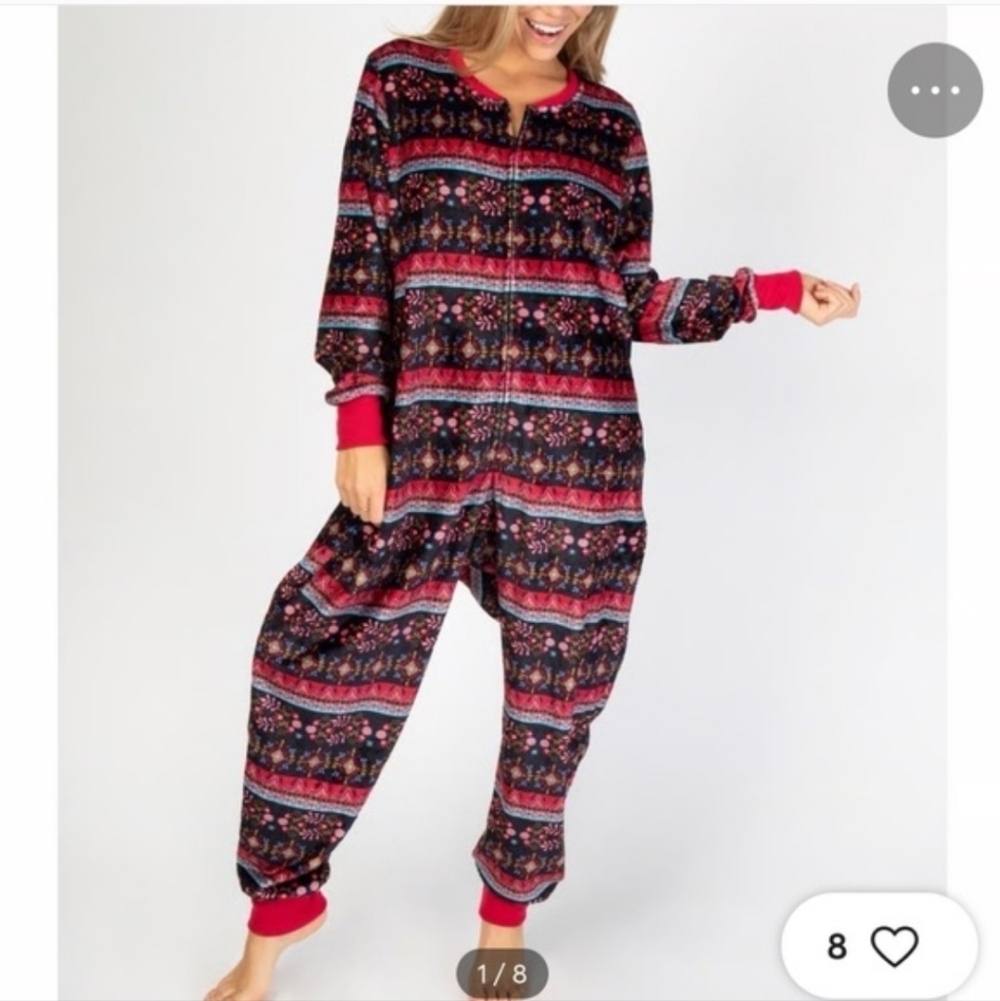 Natural Life Fleece One Piece Pajama ZIPPER Onesie Women's XS / Small Fair ISLE - Picture 8 of 8